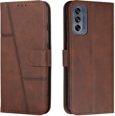 yug emporium Flip Cover for Motorola Moto G62 5G Back Cover/ Tango Stitched Leather with Magnetic Closure,(Brown, Dual Protection, Pack of: 1)