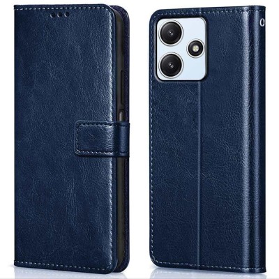 icall Flip Cover for Mi Redmi 12 5G, Poco M6 Pro 5G (Flexible | Leather Finish | Card Pockets Wallet & Stand(Blue, Magnetic Case, Pack of: 1)