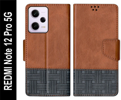 PUFFCASE Flip Cover for REDMI Note 12 Pro 5G Back Cover Case with Magnatic Closure(Brown, Shock Proof, Pack of: 1)