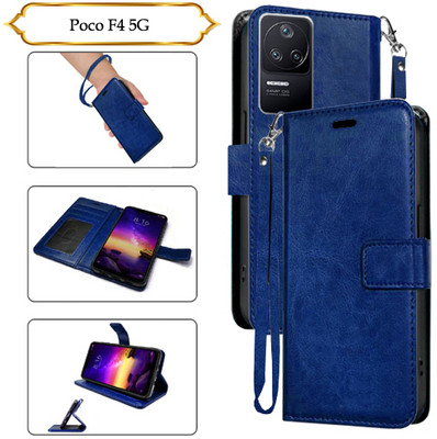 Asmart Flip Cover for Poco F4 5G(Blue, Pack of: 1)