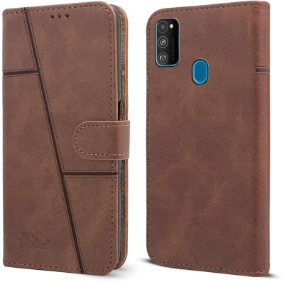 SnapStar Flip Cover for Samsung Galaxy M30s(Premium Leather Material | Built-in Stand | Card Slots and Wallet)(Brown, Dual Protection, Pack of: 1)
