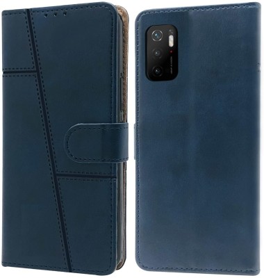 spaziogold Flip Cover for POCO M3 Pro 5G(Premium Leather Material | 360-Degree Protection | Card Slots and Wallet)(Blue, Dual Protection, Pack of: 1)