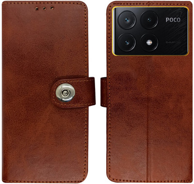 Dhar Flips Flip Cover for Poco X6 Pro 5G(Brown, Magnetic Case, Pack of: 1)