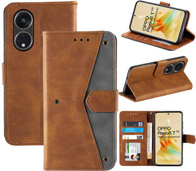 Autofocus Flip Cover for Oppo Reno8T 5G, Oppo Reno 8T 5G(Brown, Grey, Camera Bump Protector, Pack of: 1)