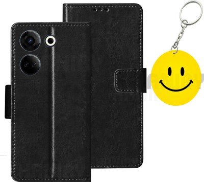 HANIRY Flip Cover for Tecno Camon 20 flip case | CK6 flip case | Free Smiley Keychain | Black(Black, Dual Protection, Pack of: 1)