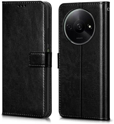 WOW Imagine Flip Cover for REDMI A3, (Flexible | Leather Finish | Card Pockets Wallet & Stand |(Black, Magnetic Case, Pack of: 1)