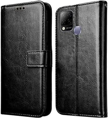 LOGELI Flip Cover for Infinix Hot 10s Flip Case Premium Leather Finish Flip Cover with Card Pockets Wallet Stand(Black, Cases with Holder, Pack of: 1)