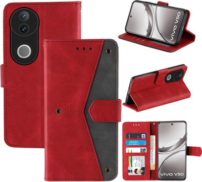Autofocus Flip Cover for Vivo V50 5G(Red, Camera Bump Protector, Pack of: 1)