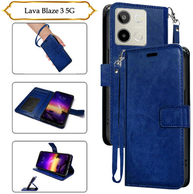 SALGO Flip Cover for Lava Blaze 3 5G(Blue, Pack of: 1)