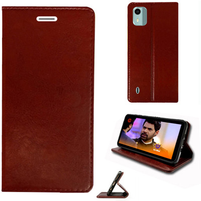Realgo Flip Cover for Nokia C12 Pro(Brown, Pack of: 1)