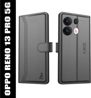 AIBEX Flip Cover for Oppo Reno 13 Pro 5G |Premium Leather Finish | Magnetic Closure | Kickstand Feature(Black, Magnetic Case, Pack of: 1)