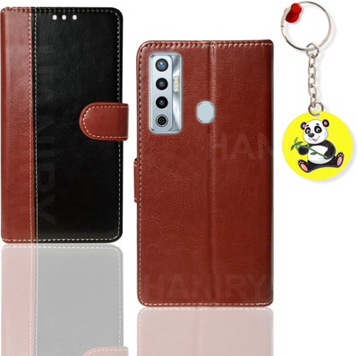 HANIRY Flip Cover for Tecno Camon 17 flip cover | CG7 flip case | Free Panda Keychain | Black-Brown(Brown, Magnetic Case, Pack of: 1)