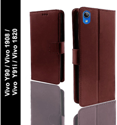METOO Flip Cover for Vivo Y90 /1908 / smiley keychain, Vivo Y91i / 1820 FLIP COVER(Brown, Dual Protection, Pack of: 1)