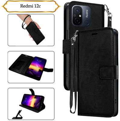Asmart Flip Cover for Redmi 12c(Black, Pack of: 1)