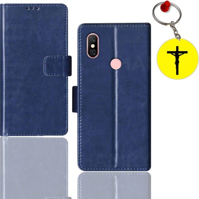 HANIRY Flip Cover for Redmi Note 6 Pro flip case | M1806E7TG flip cover | Free Jesus Cross Keychain | Blue(Blue, Pack of: 1)