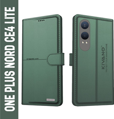 KIVANO Flip Cover for OnePlus Nord CE 4 Lite 5G| Luxurious Design | Handcrafted Unique | Vegan(Green, Cases with Holder, Pack of: 1)