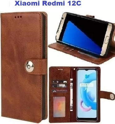 Aarov Flip Cover for Xiaomi Redmi 12C, Redmi 11A(Brown, Shock Proof, Pack of: 1)