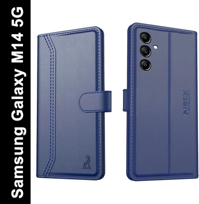 AIBEX Flip Cover for Samsung Galaxy M14 5G|Vegan PU Leather |Foldable Stand & Pocket |Magnetic Closure(Blue, Cases with Holder, Pack of: 1)