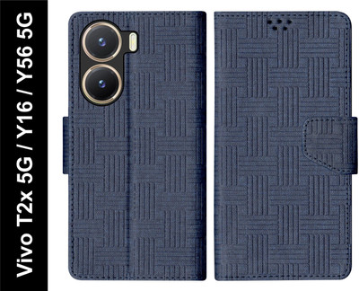 SBMS Flip Cover for Vivo Y56 5G / Vivo Y16 / Vivo T2x 5G Back Cover Case with Magnatic Closure(Blue, Shock Proof, Pack of: 1)