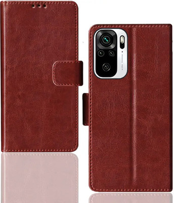 Kalua Mall Flip Cover for Redmi Mi Note 10 4G | M2101K7AI pouch cover | Inside Card Slot | Wallet Stand | Brown(Brown, Magnetic Case, Silicon, Pack of: 1)