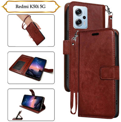 SALGO Flip Cover for Redmi K50i 5G(Brown, Pack of: 1)