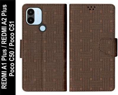 SBMS Flip Cover for Poco C51 / Poco C50 / Mi REDMI A1 Plus / REDMI A2 Plus(Brown, Shock Proof, Pack of: 1)