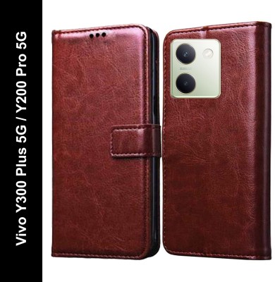 Wristlet Flip Cover for Vivo Y300 Plus 5G, Vivo Y200 Pro 5G(Brown, Cases with Holder, Pack of: 1)