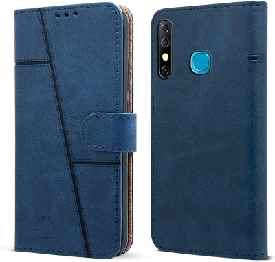 NIMMIKA ENTERPRISES Flip Cover for Infinix Hot 8(Premium Leather Material | 360-degree protection | Kickstand Feature)(Blue, Dual Protection, Pack of: 1)