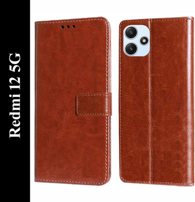 Wynhard Flip Cover for Redmi 12 5G(Brown, Grip Case, Pack of: 1)