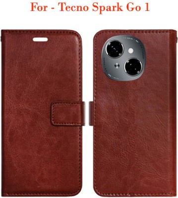 Toklot Flip Cover for Tecno Spark Go 1(Brown)