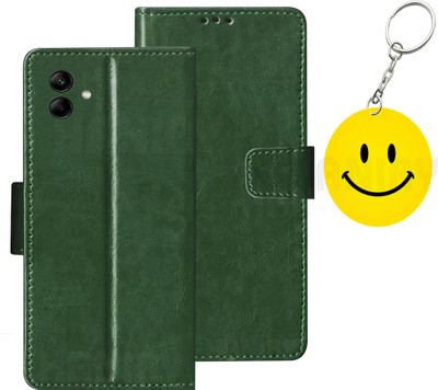 HANIRY Flip Cover for SAMSUNG GALAXY A04E folding cover | SM-A042F folding cover | Free Smiley Keychain | Green(Green, Dual Protection, Pack of: 1)