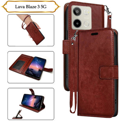 SALGO Flip Cover for Lava Blaze 3 5G(Brown, Pack of: 1)