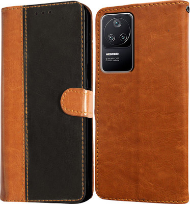 Casotec Flip Cover for Poco F4 5G(Brown, Black, Pack of: 1)