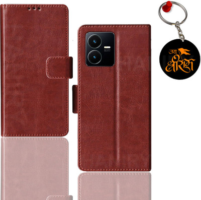 HANIRY Flip Cover for VIVO Y22 flip case | V2207 flip cover | Free Jai Shree Ram Keychain | Brown(Brown, Magnetic Case, Pack of: 1)