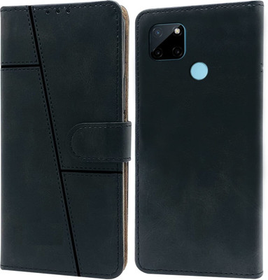 spaziogold Flip Cover for Realme C21Y(Genuine Leather | 360-degree Protection | Multi-Angle Stand Functionalit)(Black, Dual Protection, Pack of: 1)