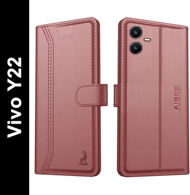 AIBEX Flip Cover for Vivo Y22| Premium Leather Finish | Magnetic Closure | Kickstand Feature | Shockproof(Brown, Magnetic Case, Pack of: 1)
