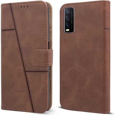 spaziogold Flip Cover for Vivo Y20A(Premium leather material | 360-Degree protection | Card slots and wallet)(Brown, Dual Protection, Pack of: 1)