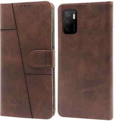 NIMMIKA ENTERPRISES Flip Cover for Poco M3 Pro 5G(Premium leather material | 360-degree protection | Card slots and pockets)(Brown, Dual Protection, Pack of: 1)