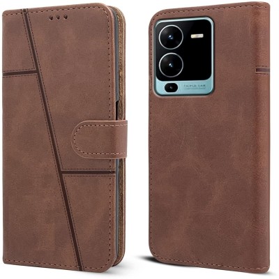 spaziogold Flip Cover for Vivo V25 Pro(Premium Leather Material | Built-in Stand | Card Slots and Wallet)(Brown, Dual Protection, Pack of: 1)