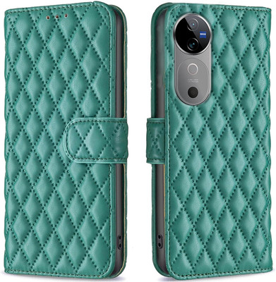 Clickcase Flip Cover for vivo V40 5G(Green, Dual Protection)