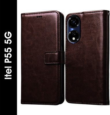 Casotec Flip Cover for Itel P55 5G, Itel Color Pro 5G(Brown, Pack of: 1)
