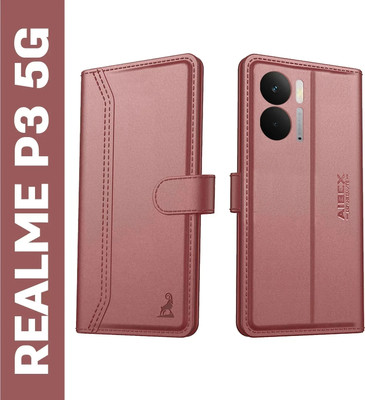 AIBEX Flip Cover for Realme P3 5G|Premium Leather Finish | Magnetic Closure | Kickstand Feature | Shockproof(Brown, Magnetic Case, Pack of: 1)