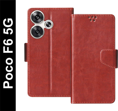 SBMS Flip Cover for Poco F6 5G Back Cover Case with Magnatic Closure | Inbuilt Stand | Card & Money Pocket(Brown, Shock Proof, Pack of: 1)