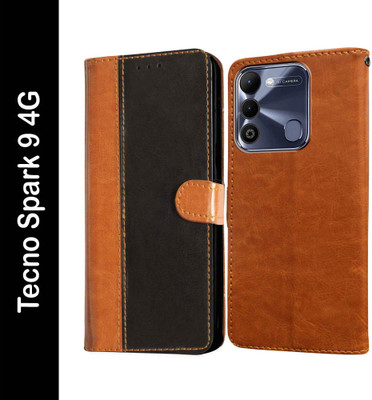 Casotec Flip Cover for Tecno Spark 9 4G(Black, Pack of: 1)