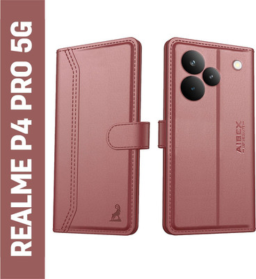 AIBEX Flip Cover for Realme P4 Pro 5G| Premium Leather Finish | Magnetic Closure | Kickstand Feature(Brown, Magnetic Case, Pack of: 1)