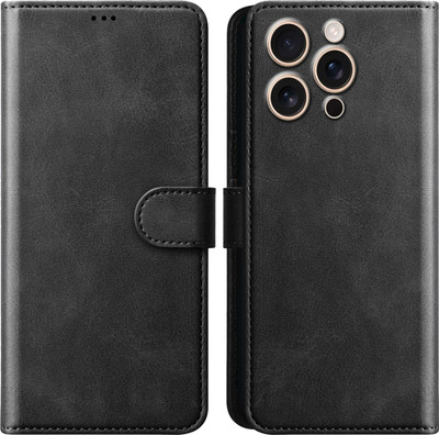 Qyist Flip Cover for iPhone 16 Pro Max |Vegan PU Leather |Foldable Stand & Pocket |Magnetic Closure(Black, Pack of: 1)