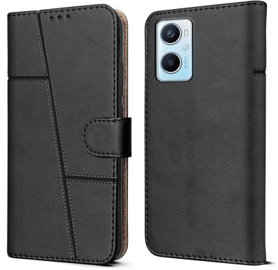 SnapStar Flip Cover for Oppo A76(Premium Leather Material | Built-in Stand | Card Slots and Wallet)(Black, Dual Protection, Pack of: 1)