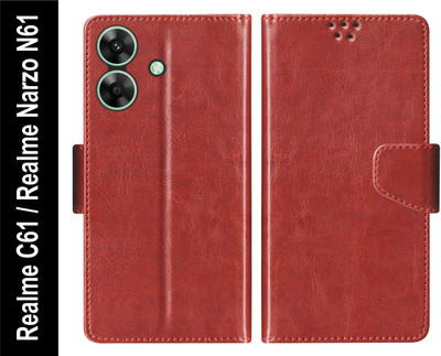 SBMS Flip Cover for Realme C61 / Realme Narzo N61 Back Cover Case with Magnatic Closure | Card & Money Pocket(Brown, Shock Proof, Pack of: 1)