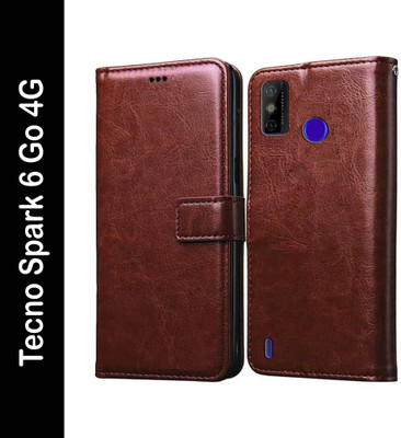 Casotec Flip Cover for Tecno Spark 6 Go(Brown, Pack of: 1)