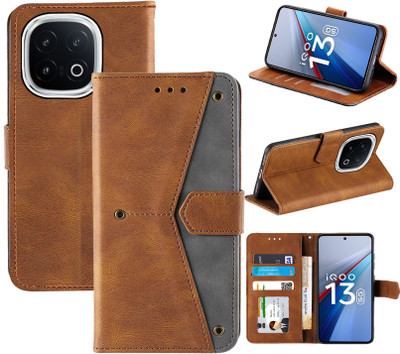 Autofocus Flip Cover for iQOO 13 5G(Brown, Black, Camera Bump Protector, Pack of: 1)